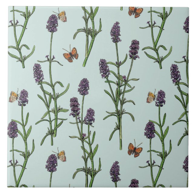 Carreau Lavande et papillons sur verre de mer (Devant)