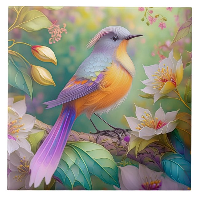 Carreau Lavande Tête Orange Breased Imaginaire Oiseau (Devant)