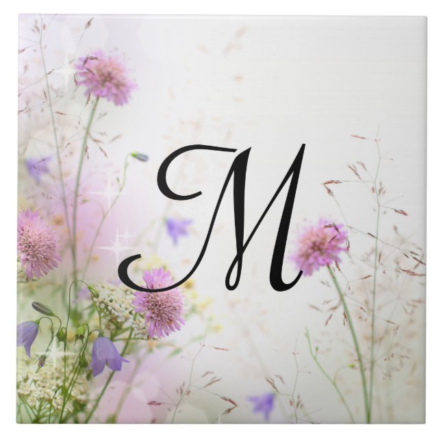 Carreau Lavender Wild Flowers Pool Monogramme Display Tile (Devant)