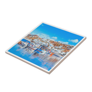 Carreau ldp MYKONOS - bateaux de pêche - port - panorama