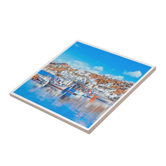 Carreau ldp MYKONOS - bateaux de pêche - port - panorama (Côté)