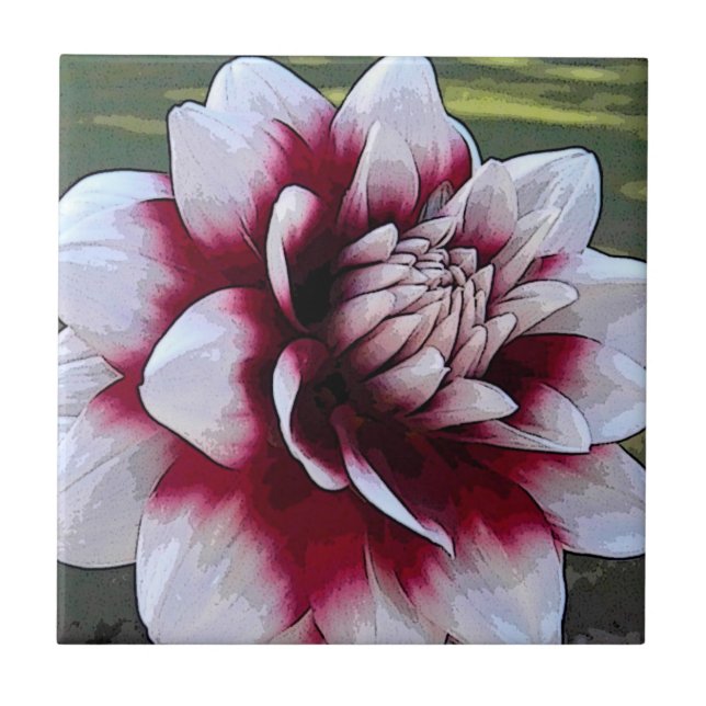 Carreau Le BH tuile florale de dahlia rouge et blanc (Devant)