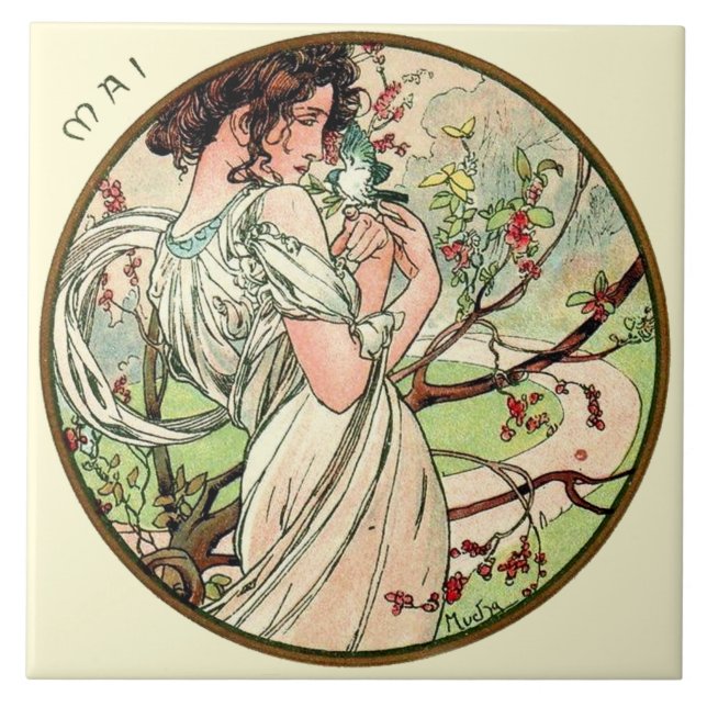 Carreau Le calendrier de Nouveau Mucha d'art peut (Devant)