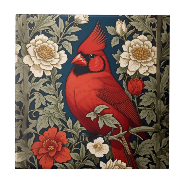 Carreau Le Cardinal du Nord Floral William Morris Inspiré (Devant)