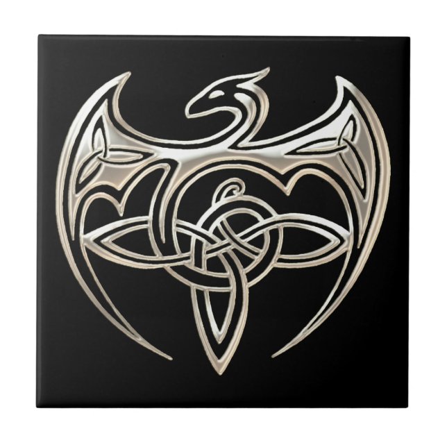 Carreau Le Celtic Trine de dragon argenté et noir noue (Devant)