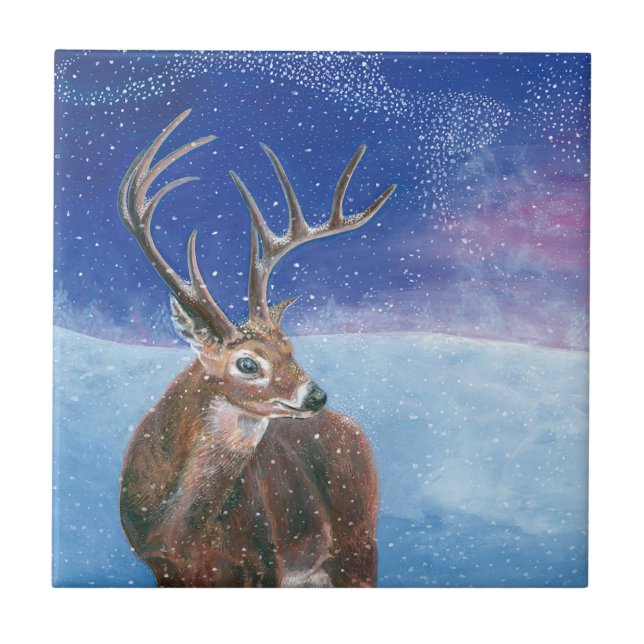 Carreau Le Cerf rouge Cervus elaphus et paysage hivernal (Devant)