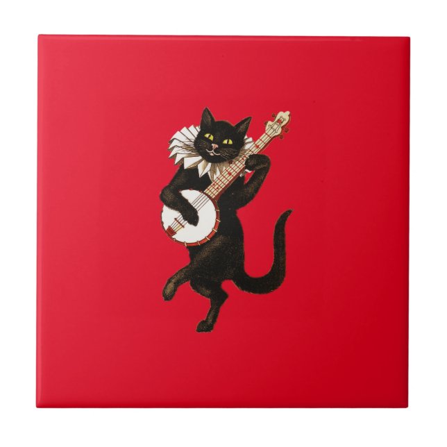 Carreau Le Chat de la Musique sur le Rouge (Devant)
