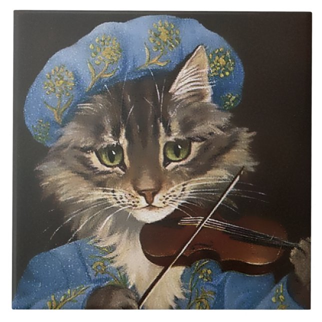 Carreau "Le chat et la brosse" par GL Barnes (Devant)