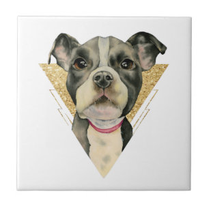 Carreau Le "chiot observe" l'aquarelle de chien de pitbull