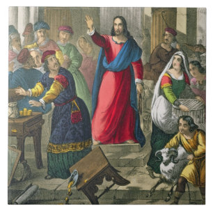 Carreau Le Christ nettoie le temple, d'un b imprimé par