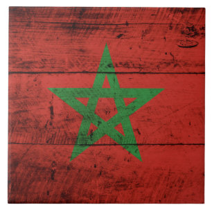 Carreau Le drapeau marocain sur le vieux grain de bois