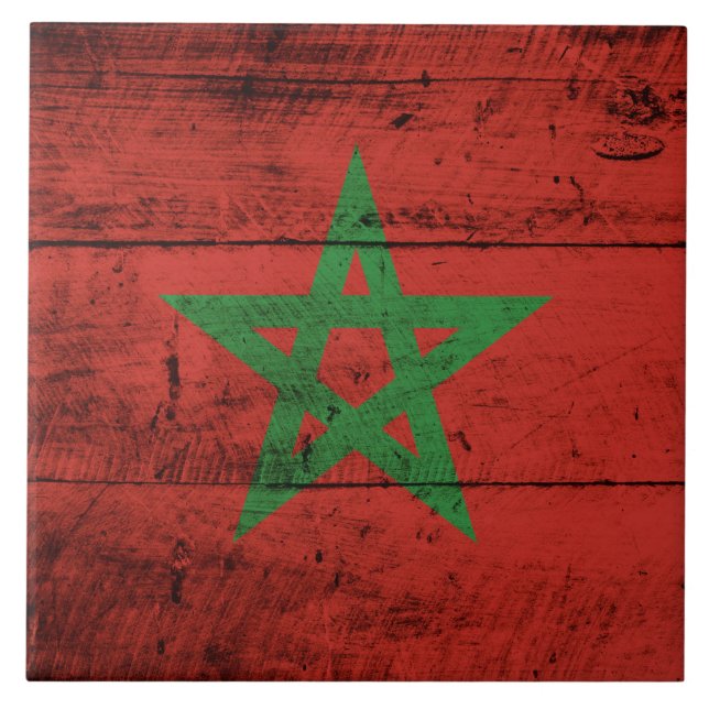 Carreau Le drapeau marocain sur le vieux grain de bois (Devant)