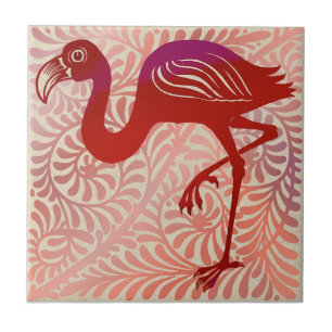 Carreau Le Flamant rose d'oiseaux de DeMorgan Ruby Luster 