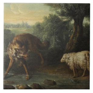 Carreau Le loup et l'agneau (par Jean-Baptiste Oudry)