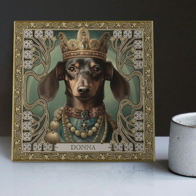 Carreau Le Majestic Dachshund King Personnalisé Art Déco (Créateur téléchargé)
