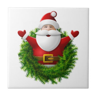 Carreau Le Père Noël sort de la couronne de Noël