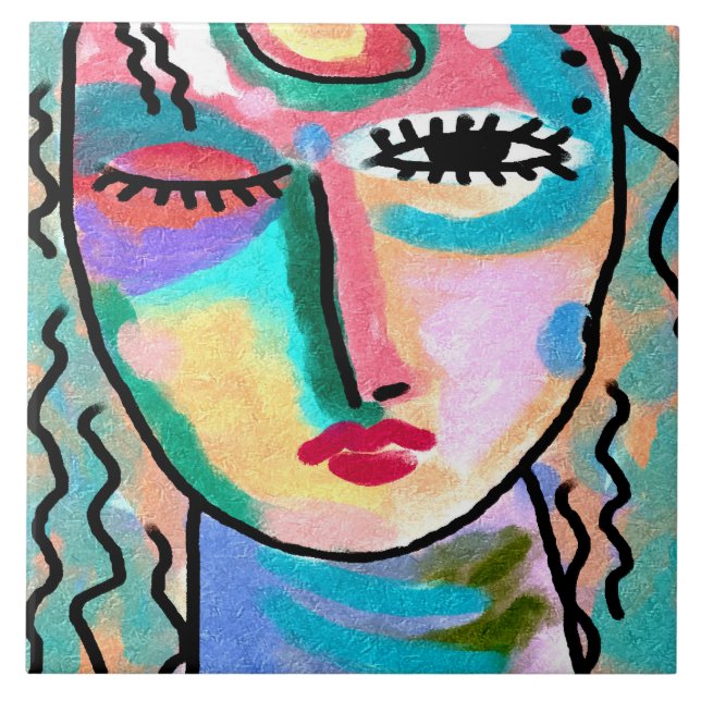 Carreau Le portrait Abstrait douteux d'une femme (Devant)