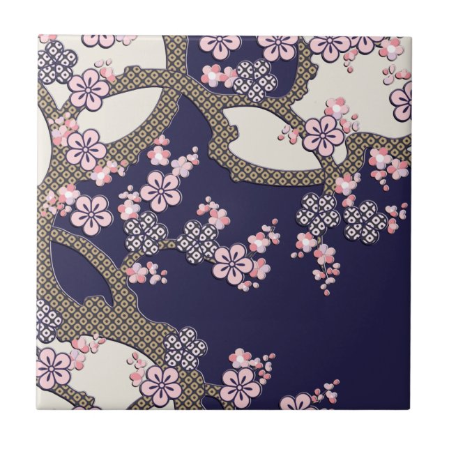Carreau Le prunier fleurit le textile japonais (Devant)