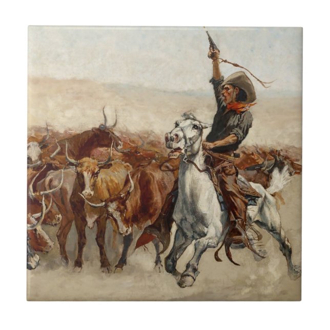 Carreau Le Roundup Western Art par Frederic Remington (Devant)