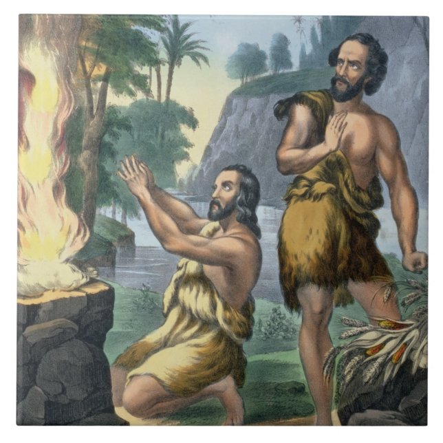 Carreau Le sacrifice de Caïn et d'Abel, d'une copie de (Devant)