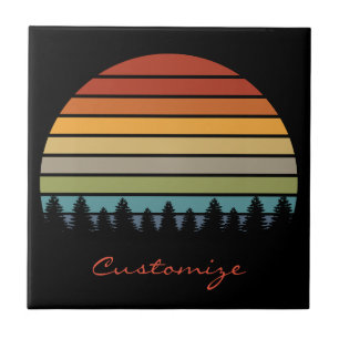 Carreau Le soleil rayé multicolore avec des arbres