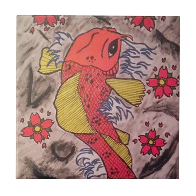 Carreau Le tatouage a inspiré des poissons de Koi (Devant)