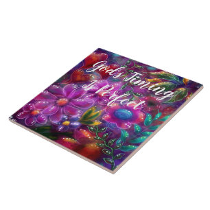Carreau Le Timing de Dieu est parfait Floral Abstrait rose