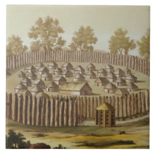 Carreau Le village d'une tribu indigène en Floride,