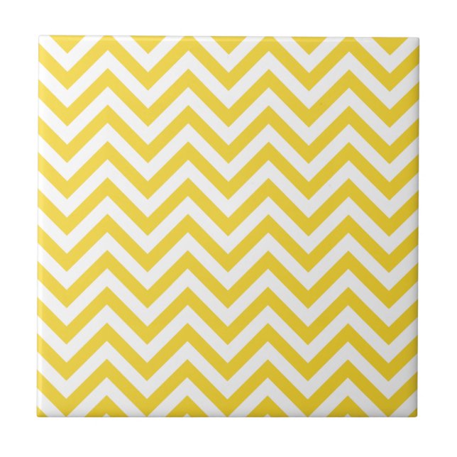 Carreau Le zigzag jaune et blanc barre le motif de Chevron (Devant)