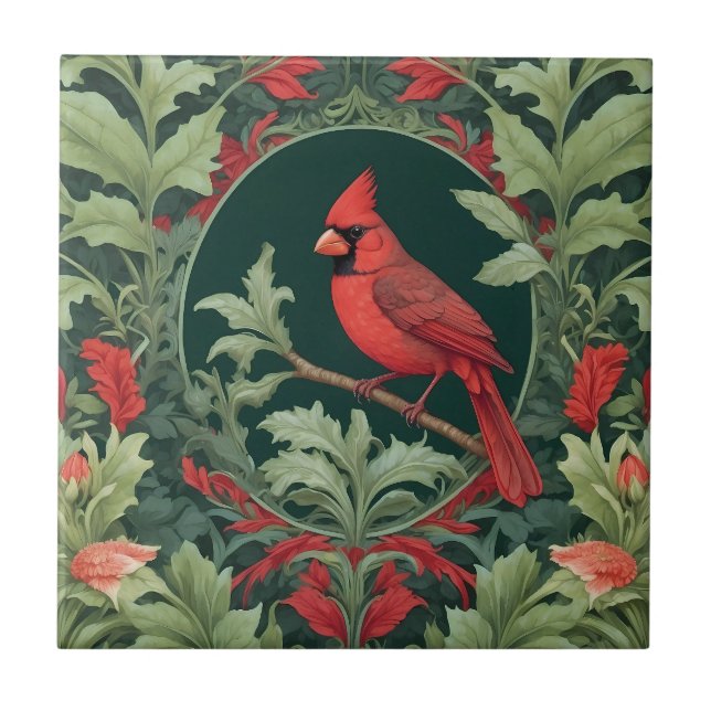 Carreau L'Élégant Cardinal du Nord William Morris Inspiré (Devant)