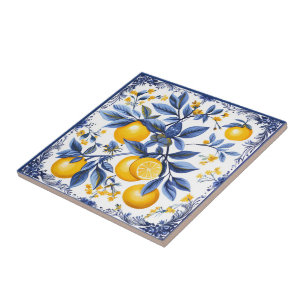 Carreau 🍋 Lemon Azulejo avec éléments bleus