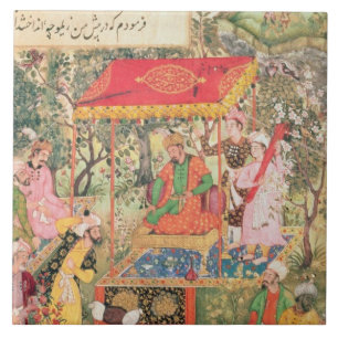 Carreau L'empereur Babur de nabab reçoit les représentan