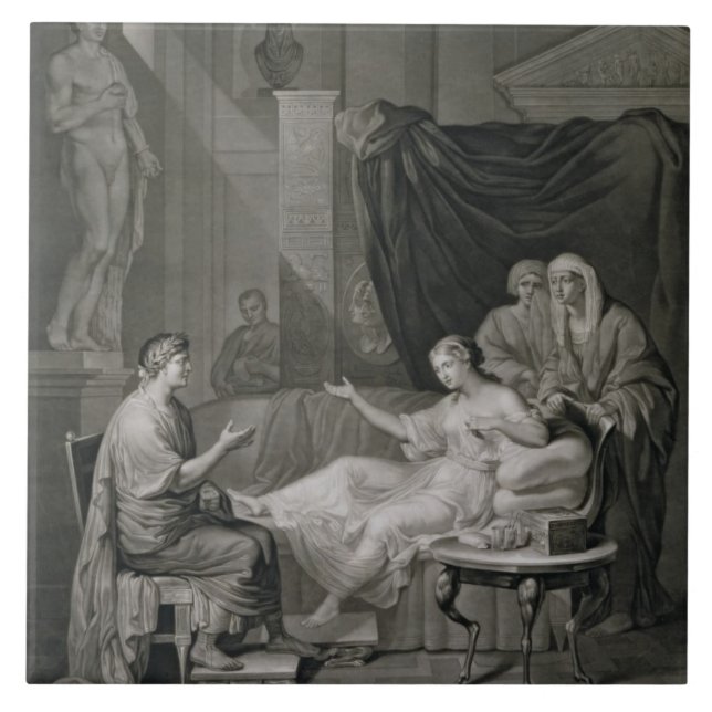 Carreau L'entrevue d'Augustus et de Cléopâtre, gravée (Devant)