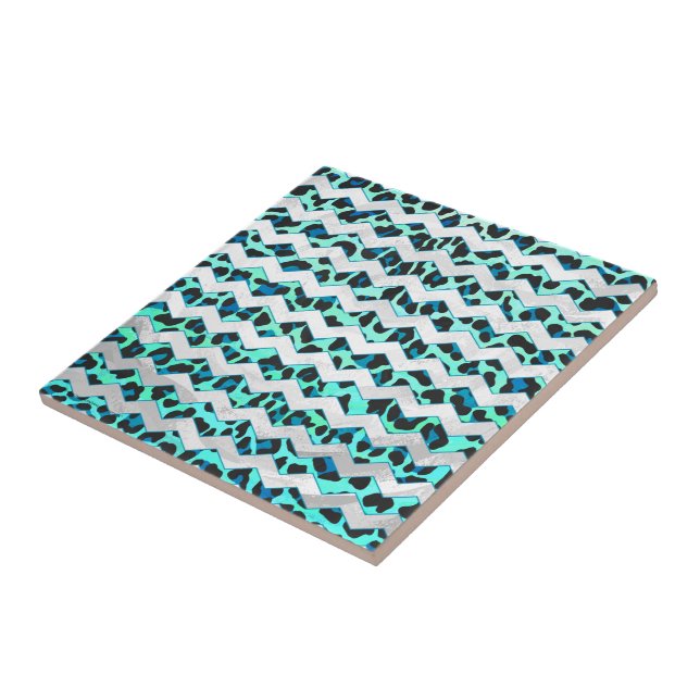 Carreau Léopard noir et Turquoise (Côté)
