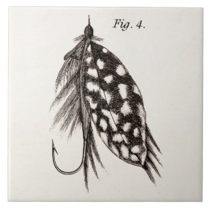 Carreau Les 1800s vintages pêchant la pêche de mouche