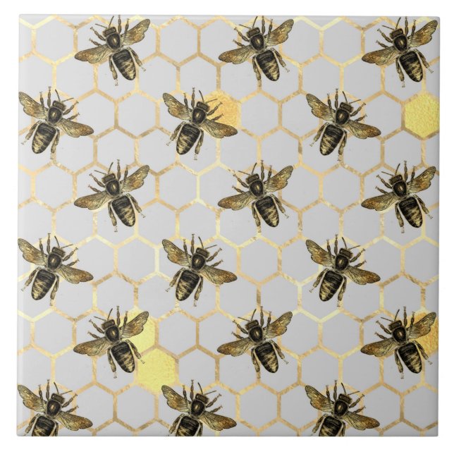 Carreau Les abeilles sur Honeypeb Motif Jaune Gold Grey (Devant)