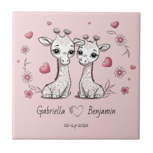 Carreau Les amateurs de Giraffe Cartoon Coeur Saint-Valent