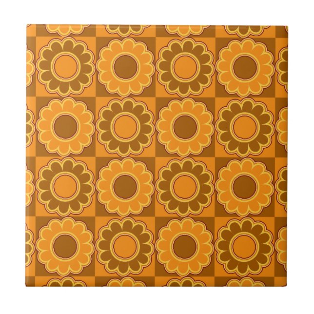 Carreau les années 1970 rétro brun et orange de flower (Devant)