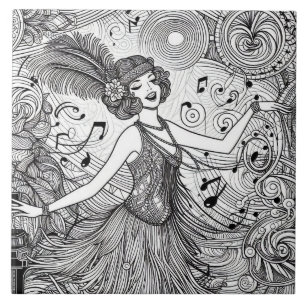 Carreau Les Années Folles Art Déco Rétro Glamour Noir & Bl