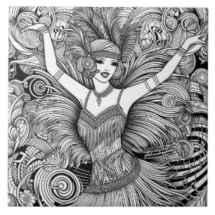 Carreau Les Années Folles Art Déco Rétro Glamour Noir & Bl
