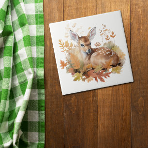 Carreau Les cerfs Fawn en Feuilles d'automne