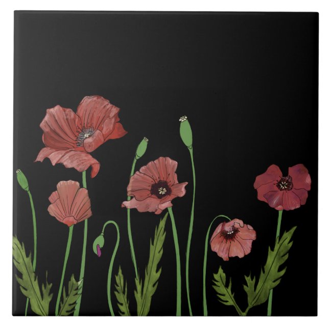 Carreau Les coquelicots rouges sur le carrelage de la cuis (Devant)