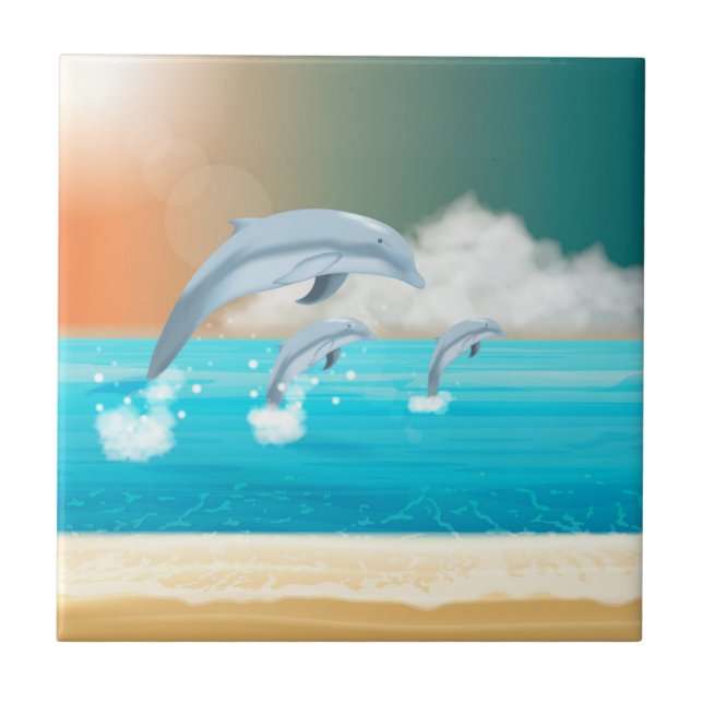 Carreau les dauphins qui brassent dans l'océan (Devant)
