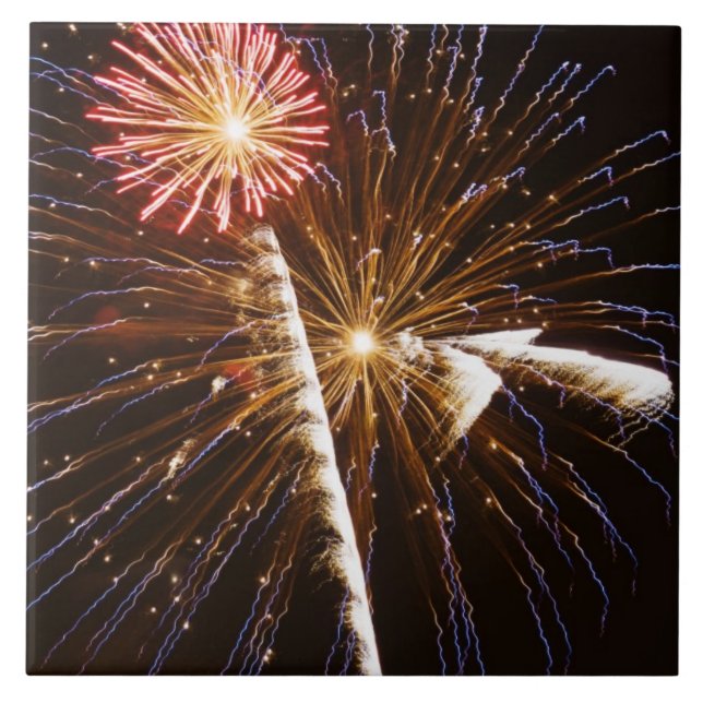 Carreau Les feux d'artifice montrent sur la rivière (Devant)