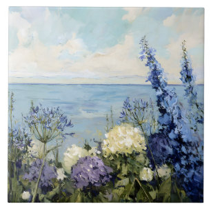 Carreau Les fleurs et la peinture sur la mer