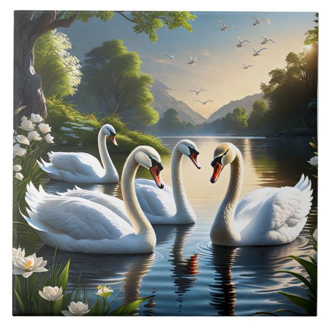 Carreau Les gracieux cygnes blancs sont familiers dans (Devant)