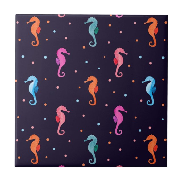 Carreau Les hippocampes d'eau sur le Motif bleu de la mari (Devant)