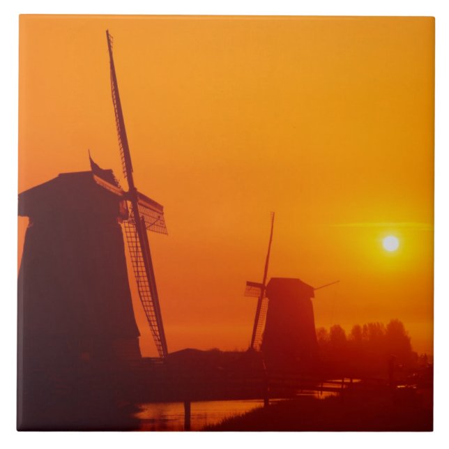 Carreau Les moulins à vent au coucher du soleil, Schermerh (Devant)