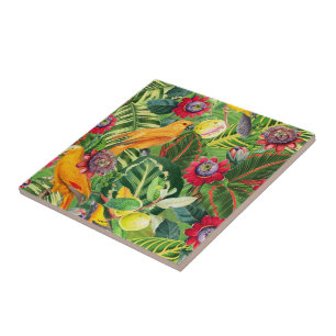 Carreau Les perroquets orange dans la Motif de la jungle t