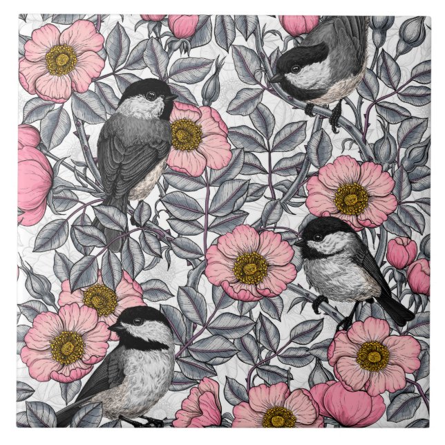 Carreau Les poulets dans la nature rose, rose et gris (Devant)